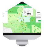 Desktop monitor displaying a web GIS map